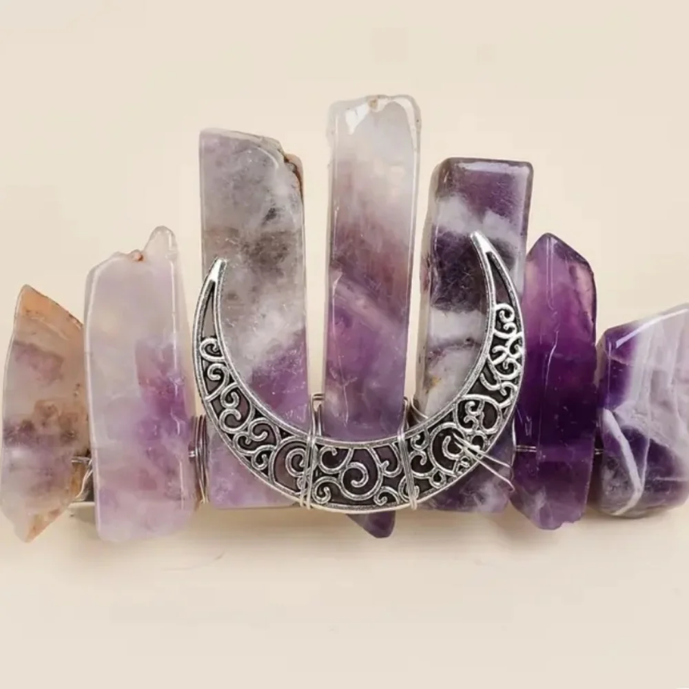 Natural Amethyst Hair Clip with Crescent Moon Design